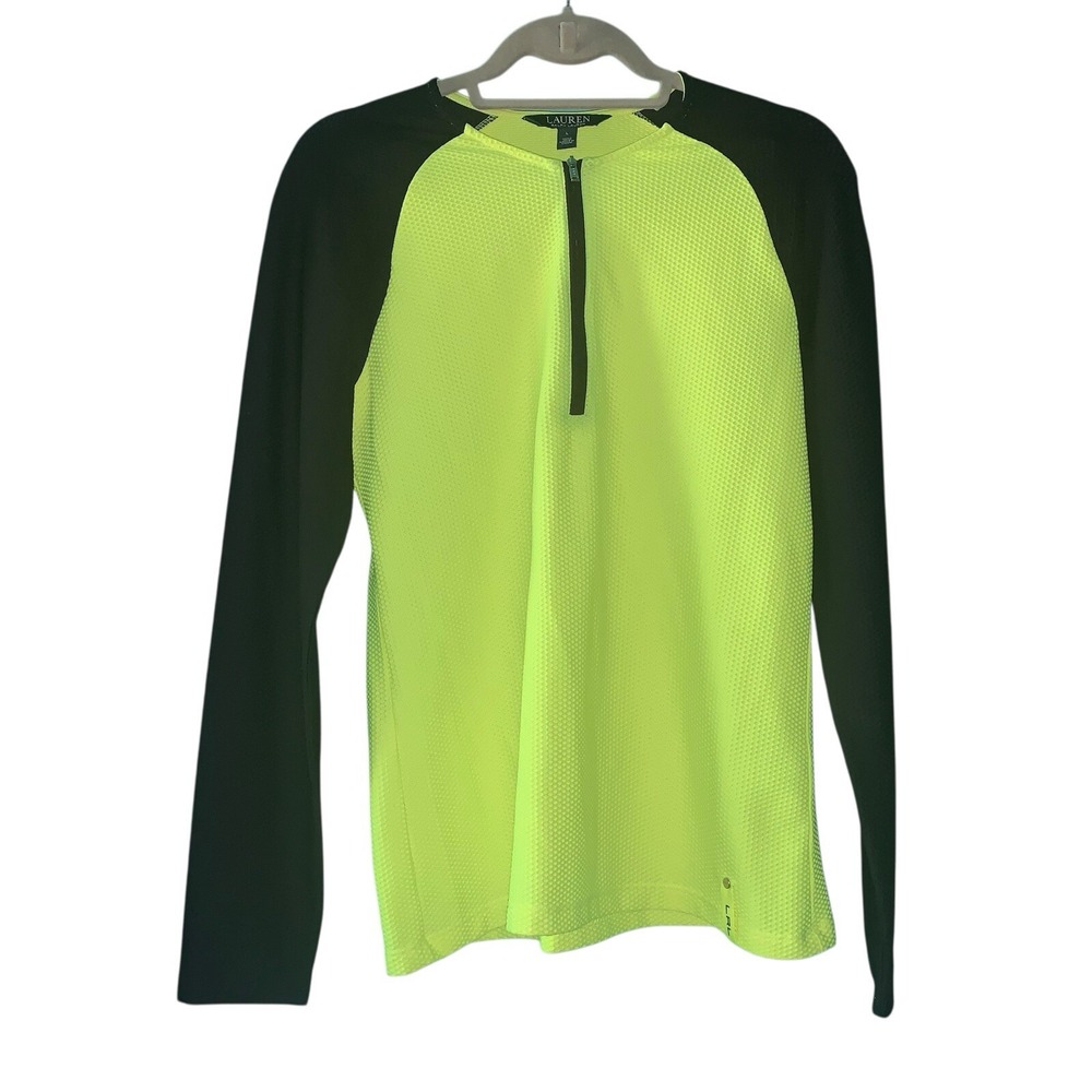 Lauren Ralph Lauren Green Label Large Waffle Knit Top Neon Yellow & Black1/4Zip